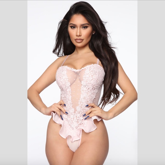 NWT Fashion Nova Bedroom Dreams Mesh Embroidered Sleep Teddy - Blush - Picture 5 of 7